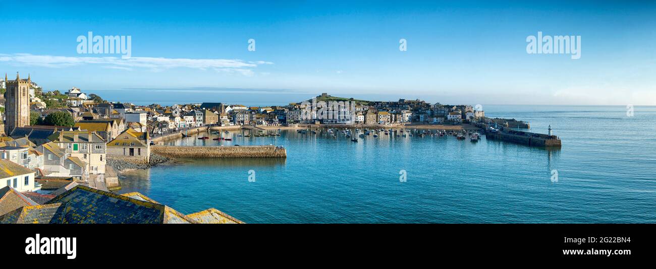 St Ives Cornwall  seaside town,St Ives Cornwall,beautiful town and harbour, G7 summit vwey hot and sunny Cornwall Stock Photo
