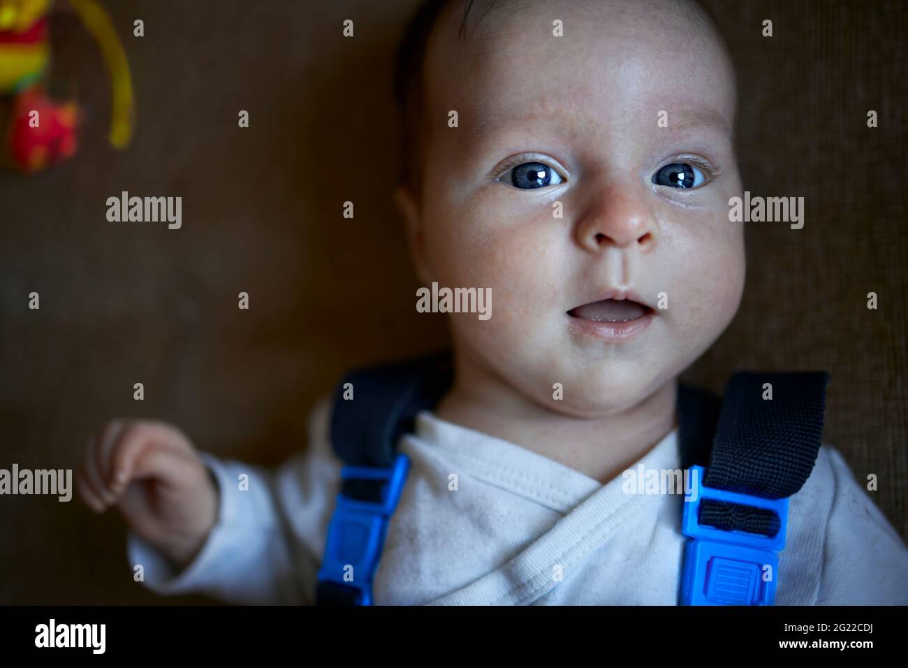 Close up portrait of a cheerful baby's face Stock Photo