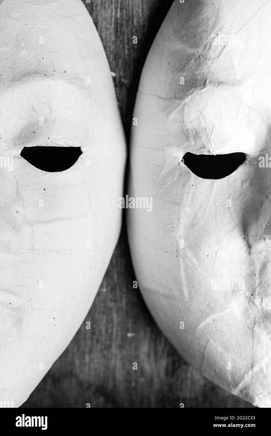 White Masks for children to painting. Actually, the actors use it in the performance as well. Stock Photo
