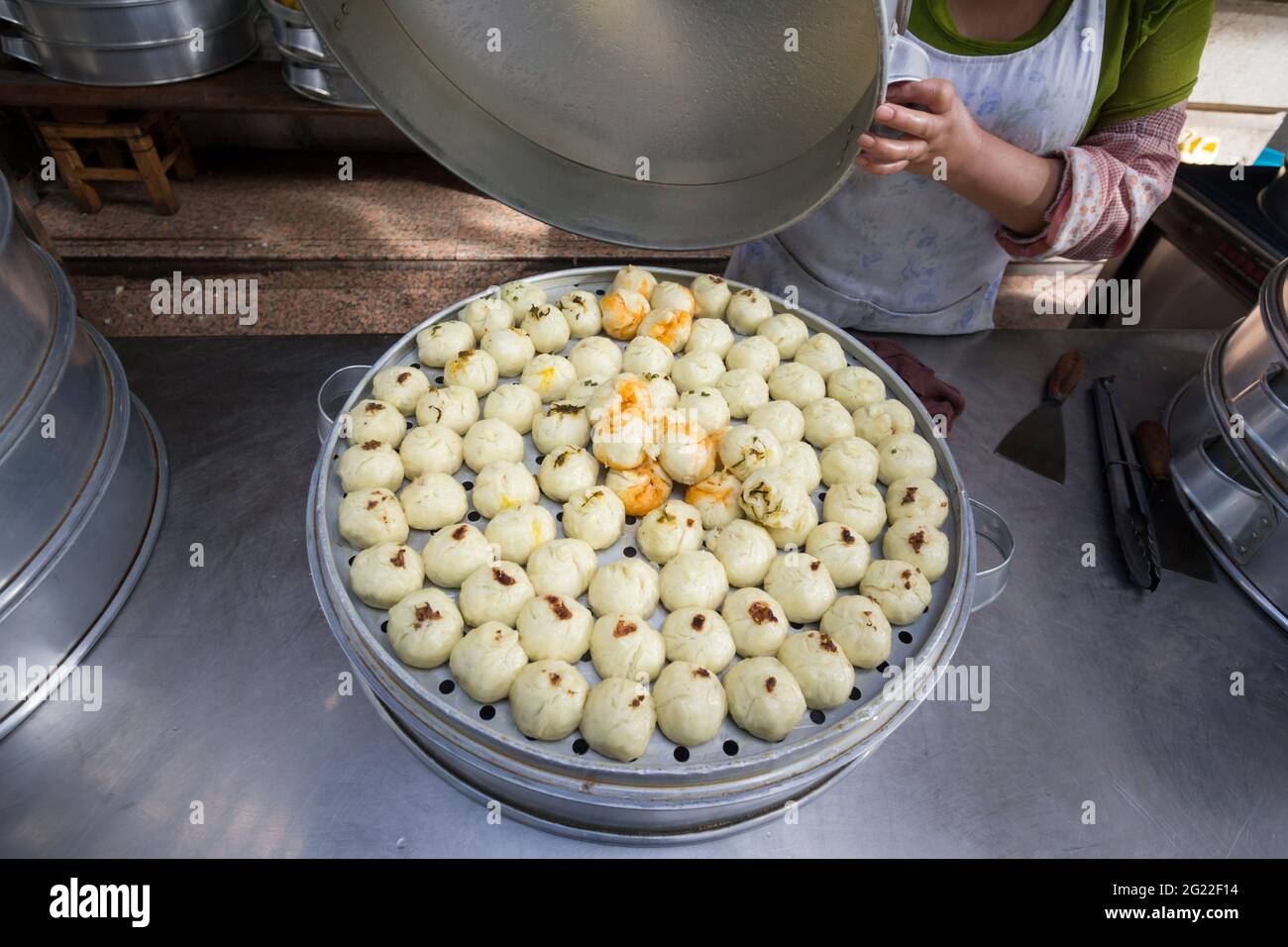 Chinese steamed buns stuffed in Dali market ,Yunnan China. Stock Photo