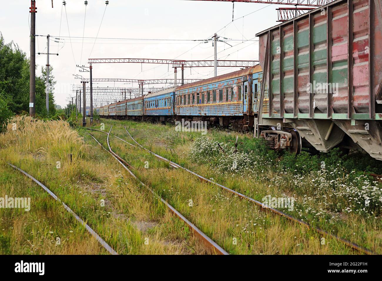 Transport - Old Freight And Passenger Railroad Cars Train With The 