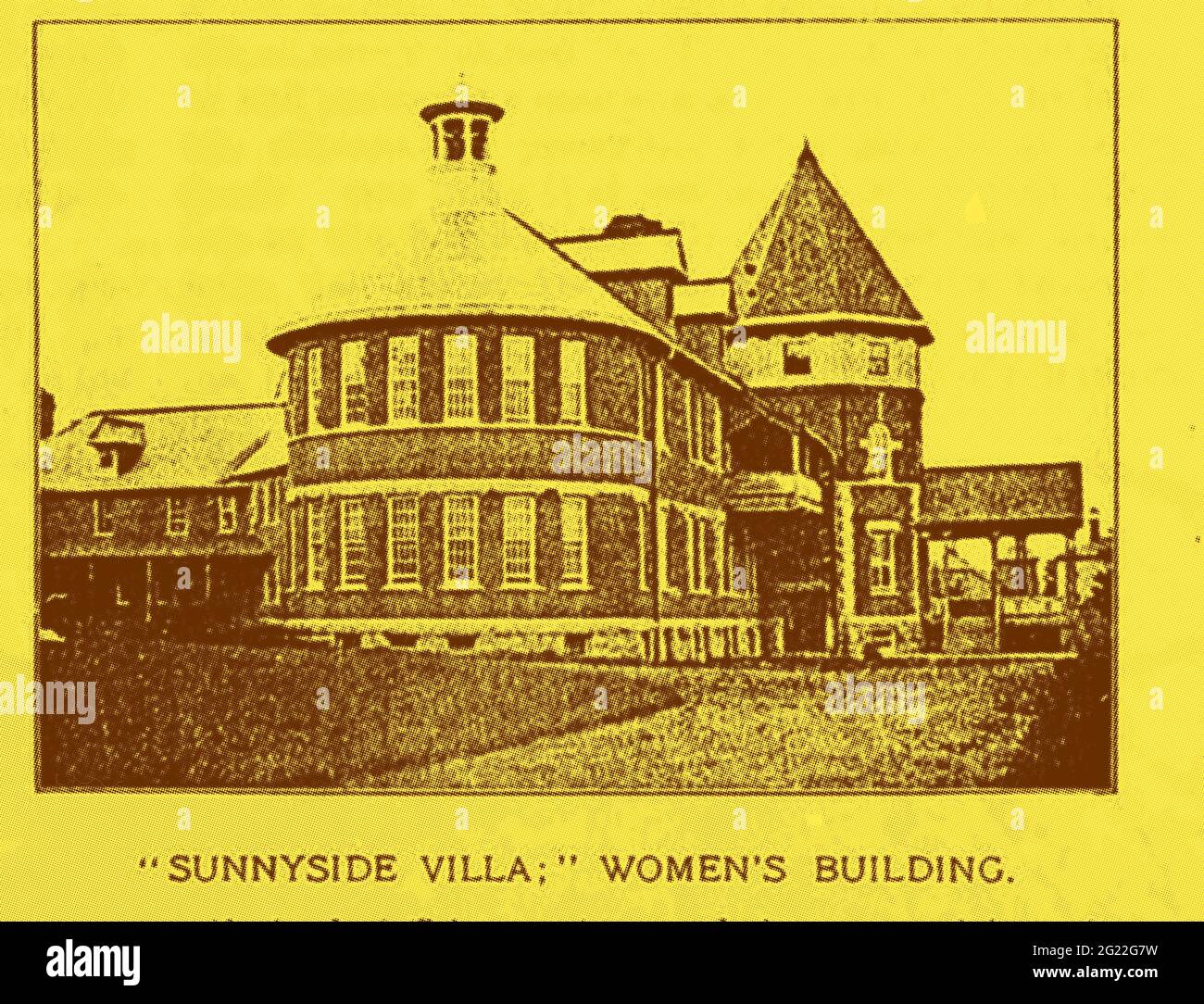 A press photograph from 1898 of the Independence State,  Asylum, Grayson County, Iowa, USA,- The image shows the Womens quarters  known as SUNNYSIDE VILLA. Stock Photo