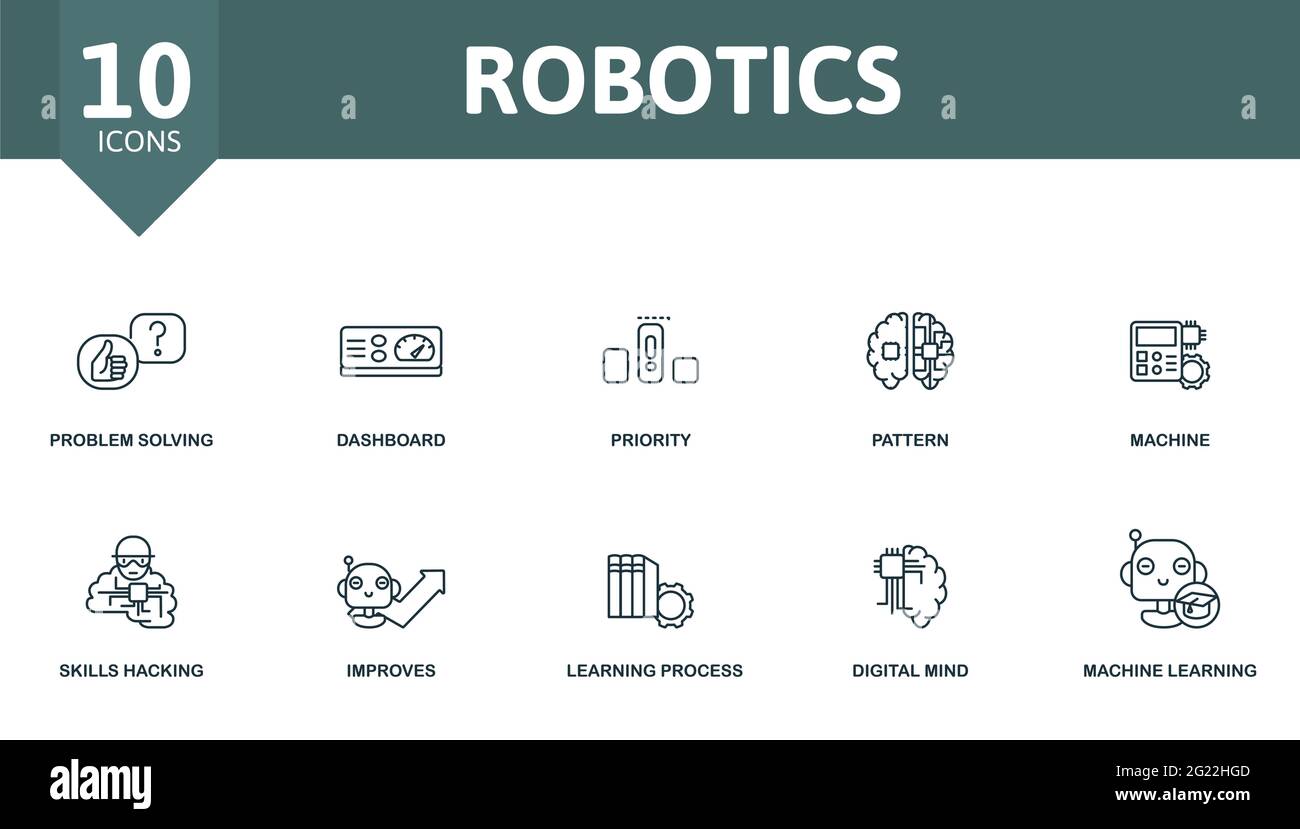 Robotics icon set. Contains editable icons machine learning theme such ...