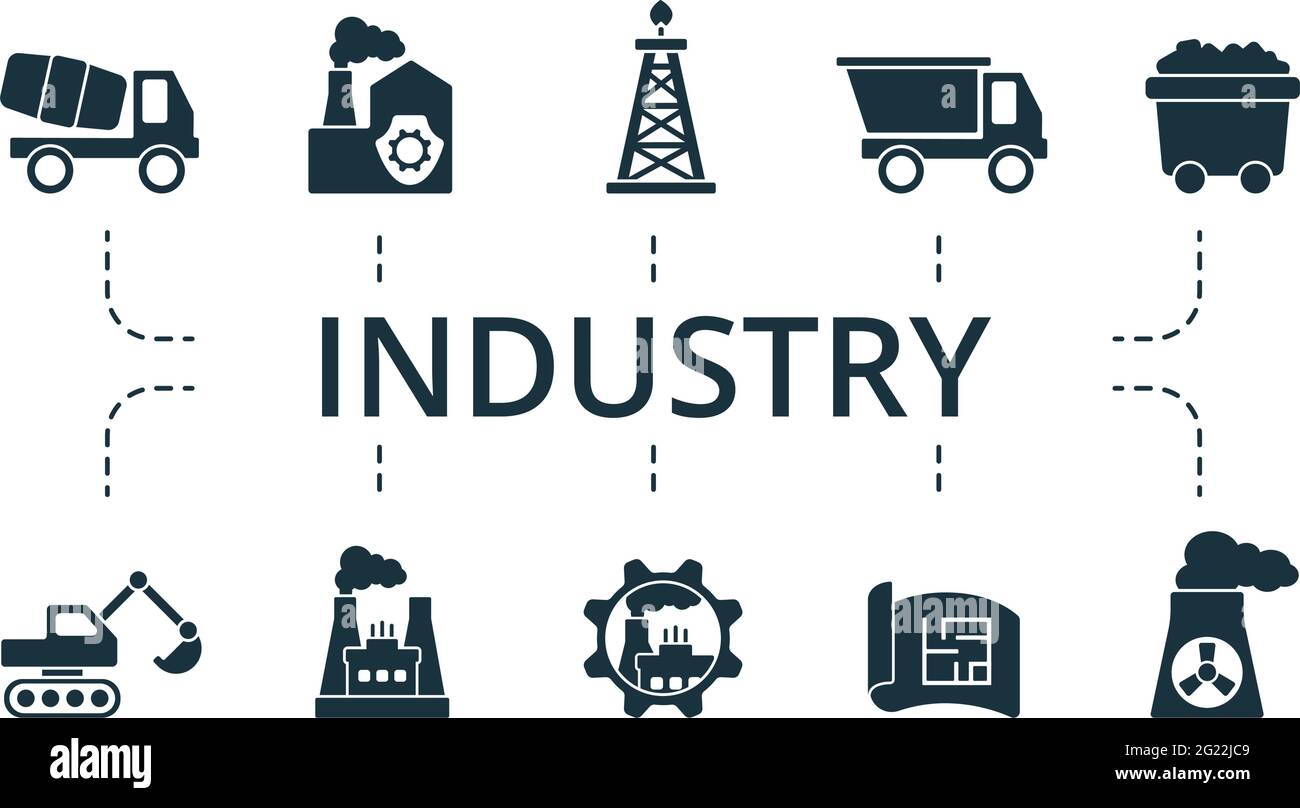 Industry icon set. Contains editable icons theme such as power industry, coal mining, product management and more. Stock Vector