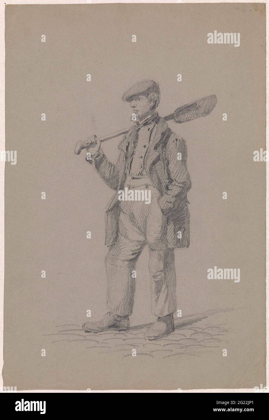 Figure study of a standing man with a shovel over his shoulder Stock ...