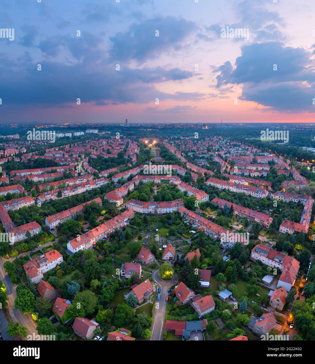 Sepolno at dusk - low rise residential district built in 1919-1935 in Wroclaw, Poland Stock Photo