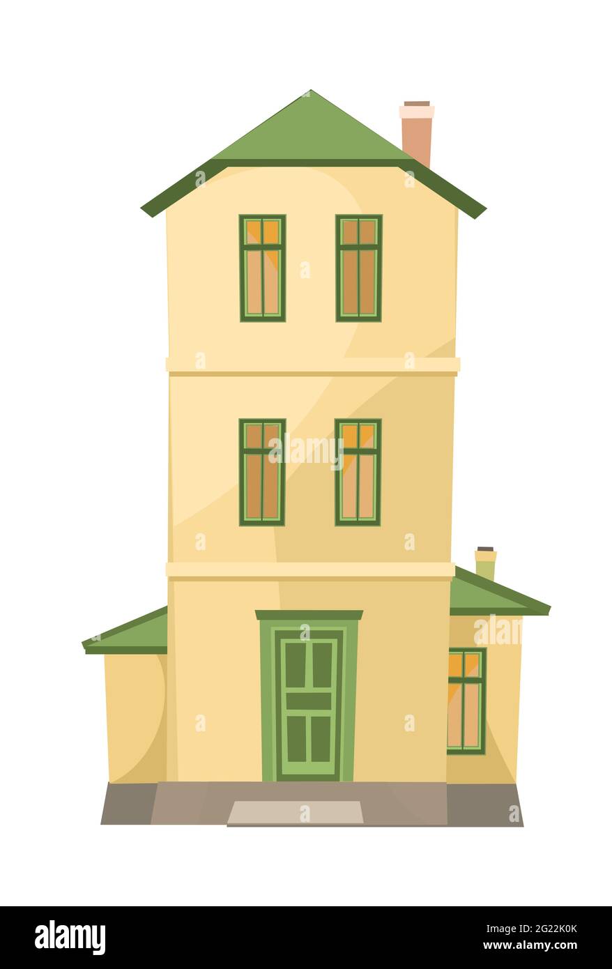 The house is simple cartoon. Cozy narrow rural dwelling in a traditional  European style. Cute yellow home. Isolated on white background. Vector  Stock Vector Image & Art - Alamy