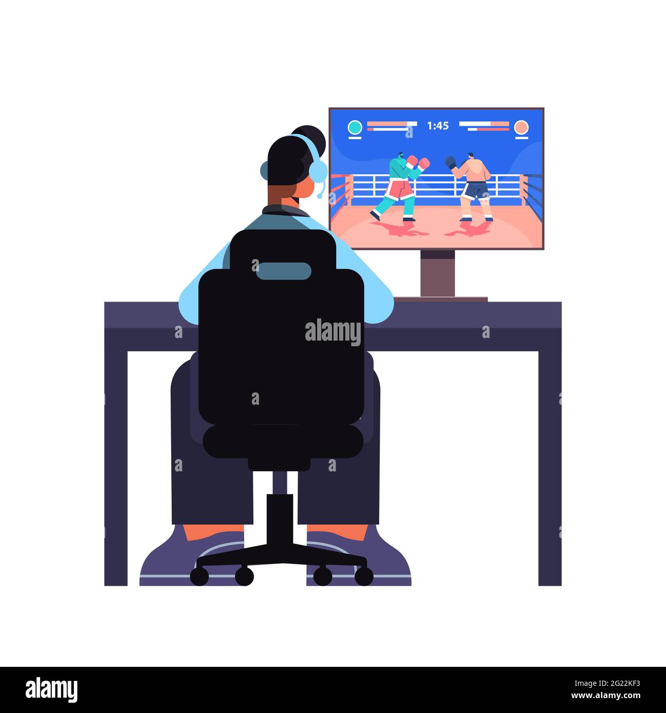 professional virtual gamer playing online video game on his personal