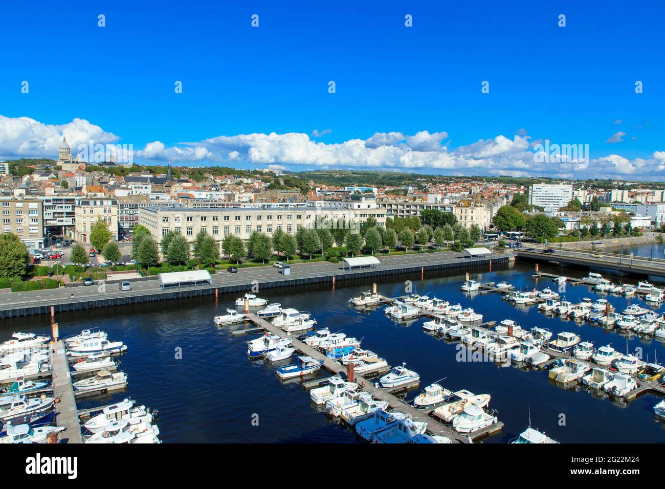 Boulogne sur Mer (northern France) overview of the harbour, the town