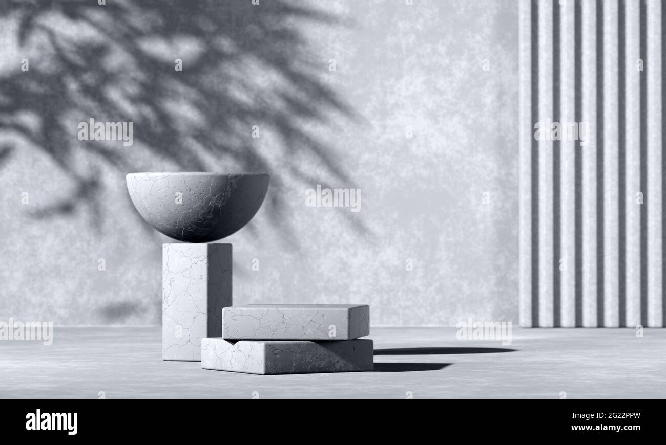 Minimal abstract bw background with 3D concrete podium display with shadows Stock Photo