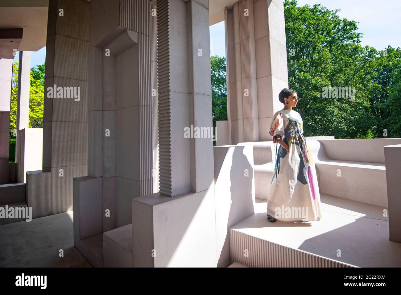 Architect Sumayya Vally during a press preview for the Serpentine Pavilion 2021, designed by Johannesburg-based practice Counterspace, at the Serpentine Gallery, London. Picture date: Tuesday June 8, 2021. Stock Photo