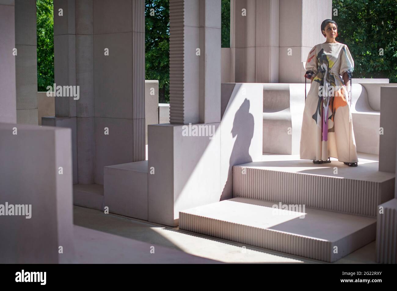 Architect Sumayya Vally during a press preview for the Serpentine Pavilion 2021, designed by Johannesburg-based practice Counterspace, at the Serpentine Gallery, London. Picture date: Tuesday June 8, 2021. Stock Photo