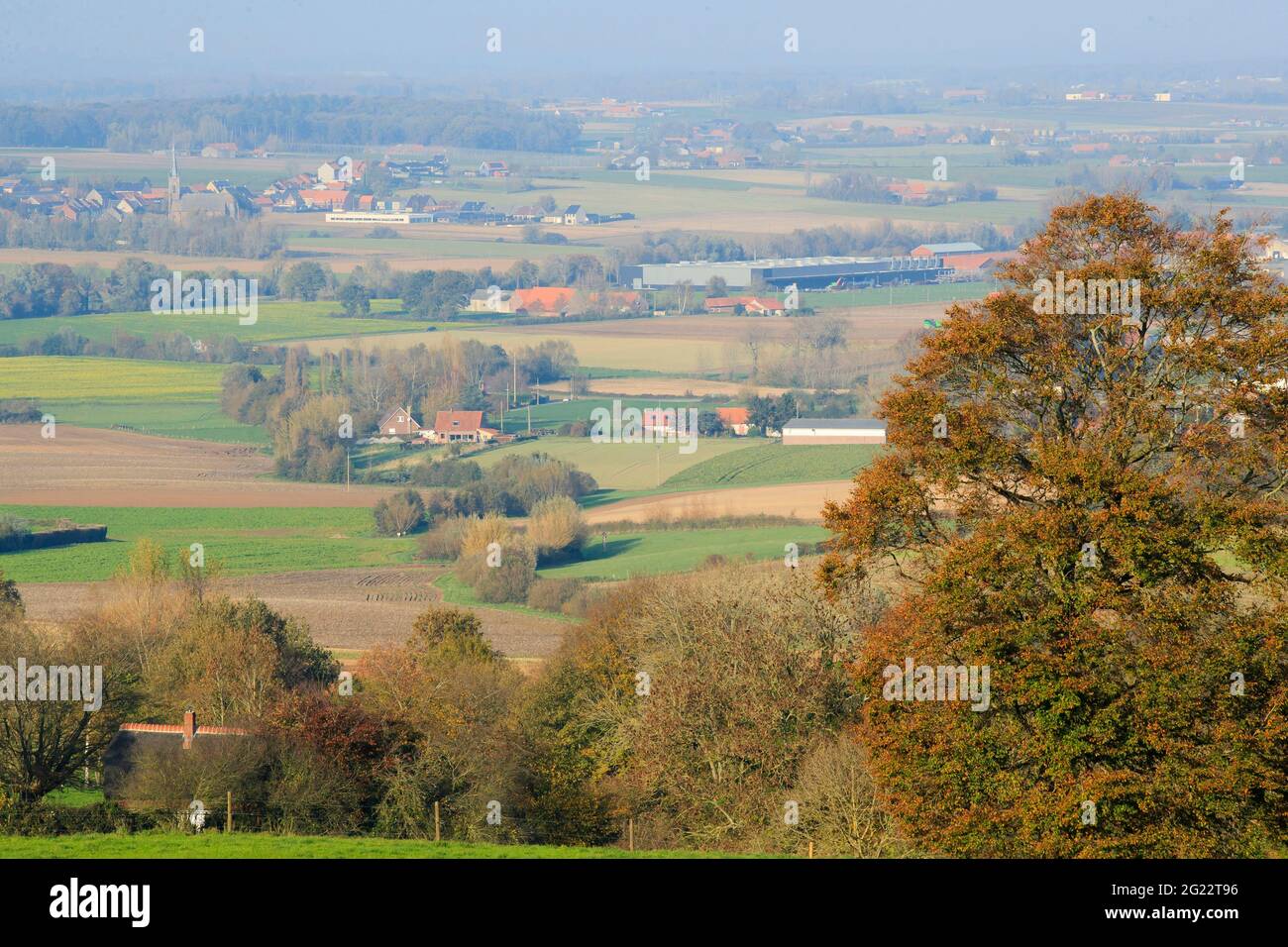 The French Flanders viewed from the small hill “Monts des Cats” (northern France) Stock Photo