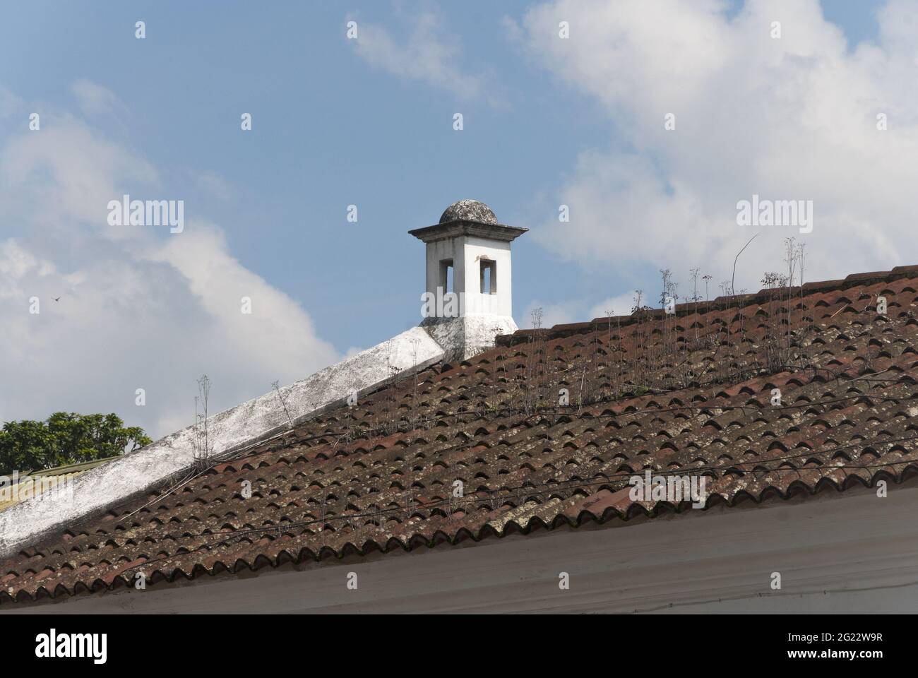 Architectural detail of chimneys in colonial houses of the colonial city of La Antigua Guatemala Stock Photo