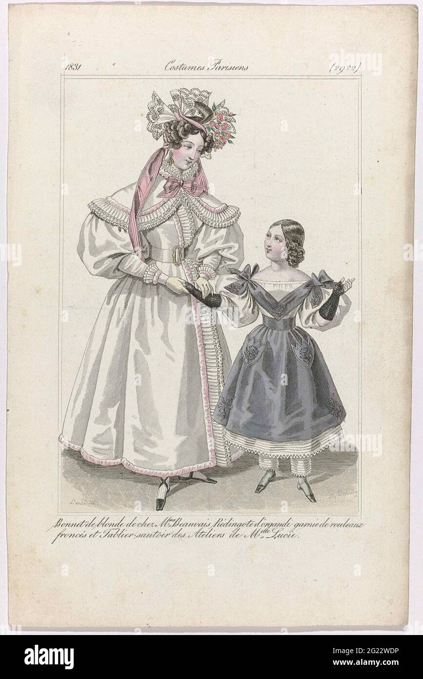 Journal des Ladies et des Modes, Costumes Parisiens, 25 Septembre 1831,  (2922): Bonnet de Blonde (...). Woman with a cap of blonde (dock edge) on  the head, by Beauvais. She is wearing