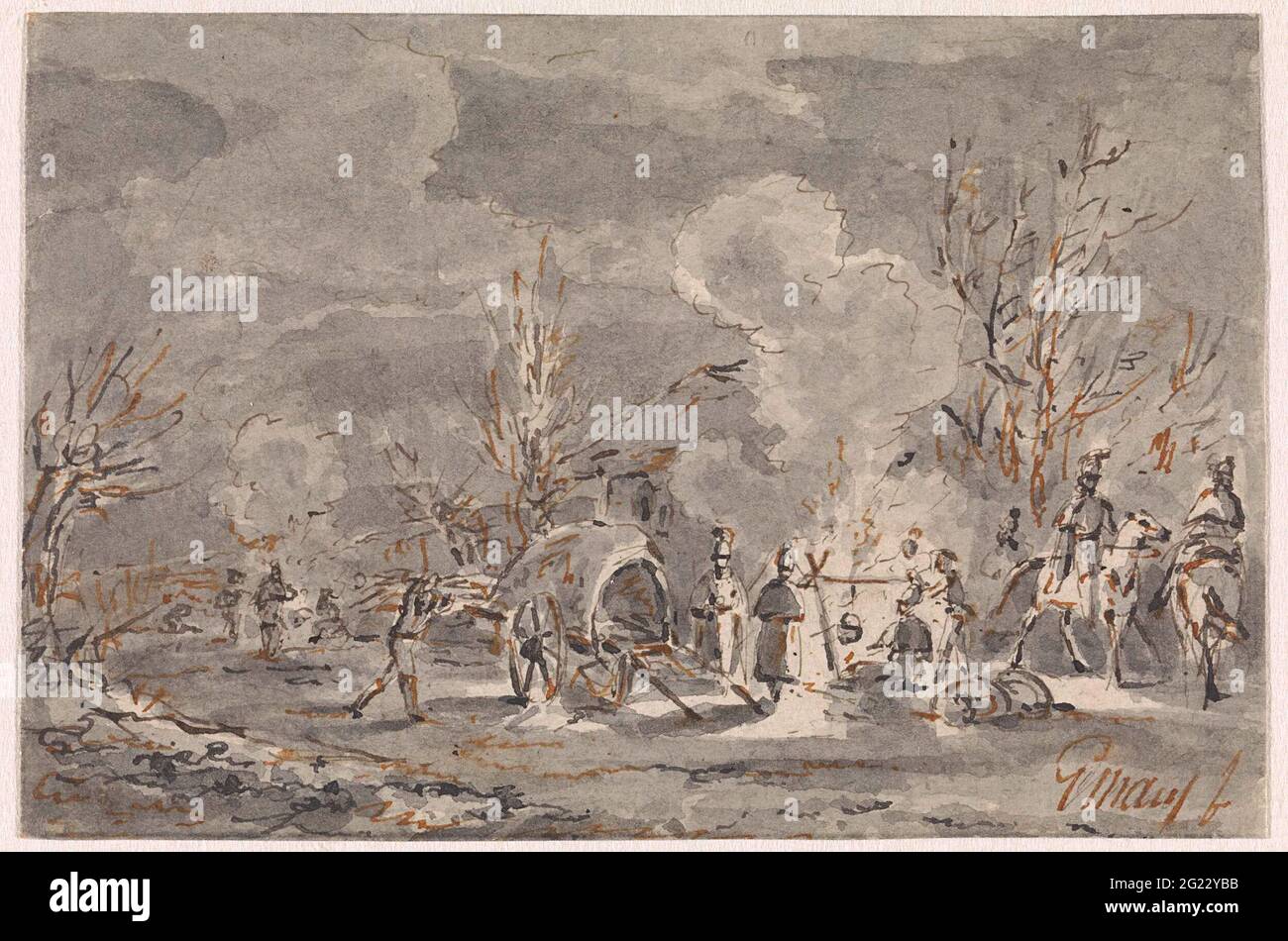 Army place with soldiers around campfire Stock Photo - Alamy