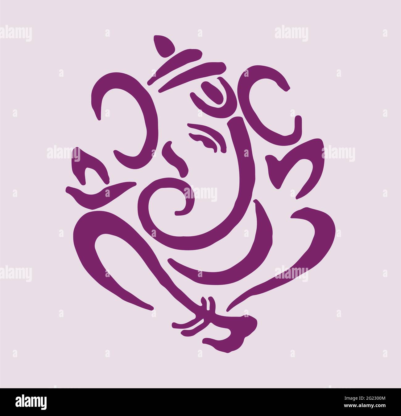 Drawing or sketch of the face of Lord Ganesha isolated on a purple bacjground Stock Photo
