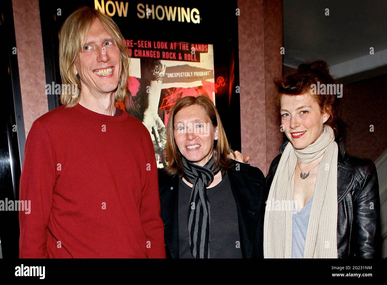 New York, NY, USA. 13 April, 2012. (L-R) Film subjects, musicians of the alternative American rock group Hole, Eric Erlandson, Patty Schemel, Melissa auf der Maur at the 'Hit So Hard' Documentary Q & A With Members Of The Band Hole at Cinema Village Cinema. Credit: Steve Mack/Alamy Stock Photo