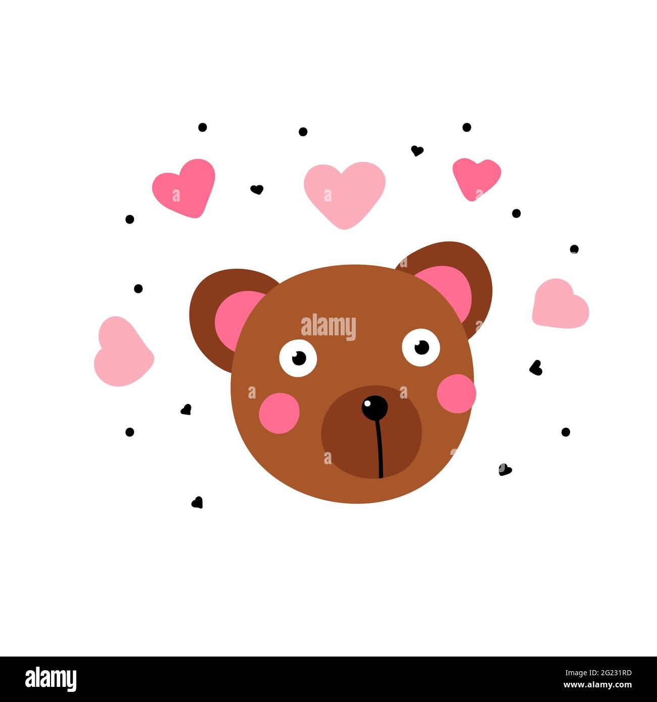 Kawaii Bear In Love Cute Brown Teddy Bear With Big Eyes And Pink Hearts Around Isoded On A White Background Minimalistic Surprised Character Vecto Stock Vector Image Art Alamy