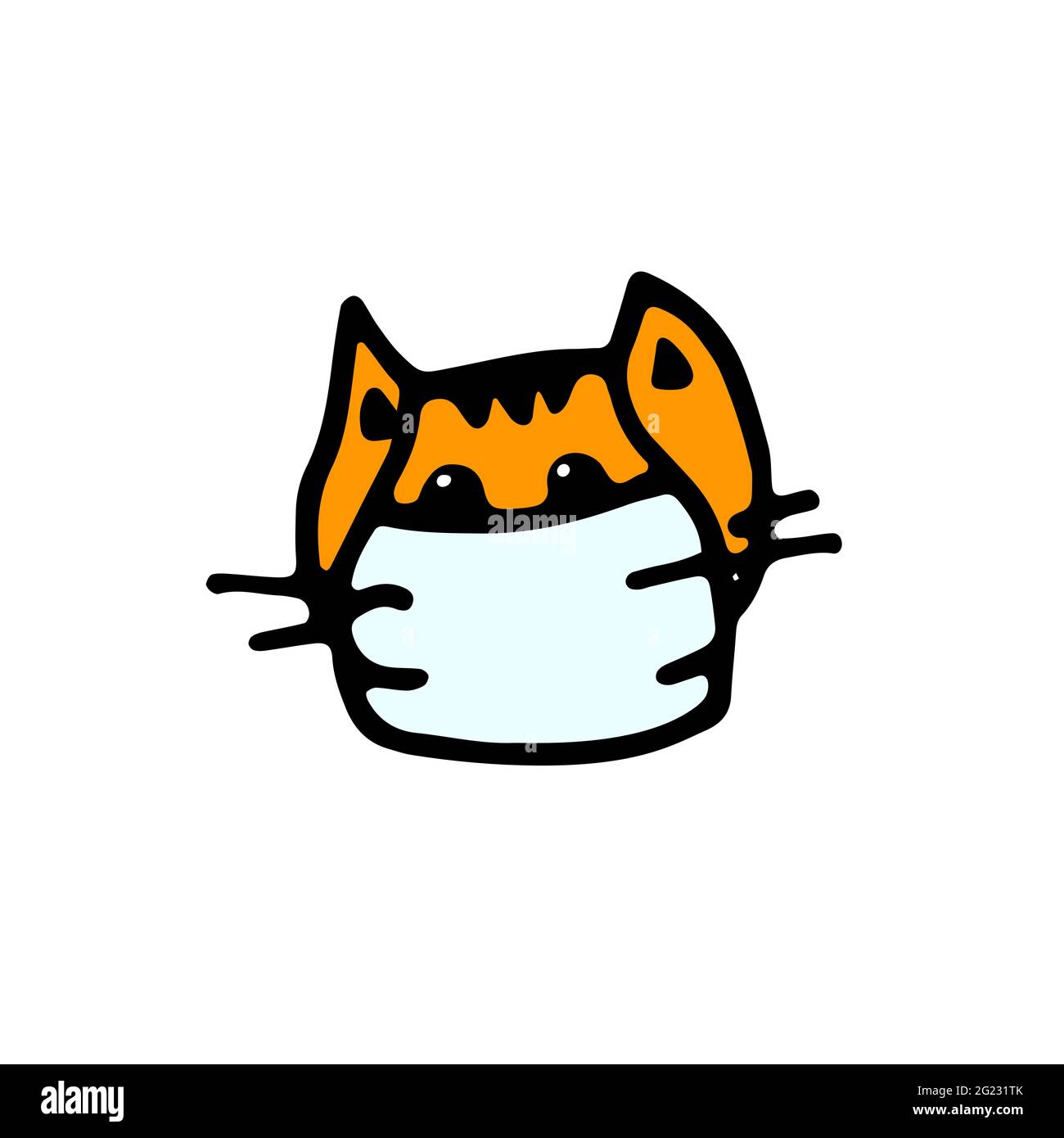 Doodle Icon Cat In A Medical Mask Cartoon Character Isolated On White Background Orange Cute Cat Is A Sign Of Protection Against Disease Infection Stock Vector Image Art Alamy