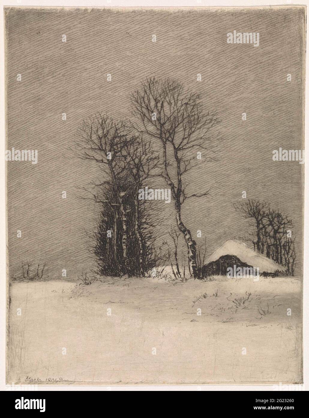 Winter landscape with farm and trees Stock Photo - Alamy