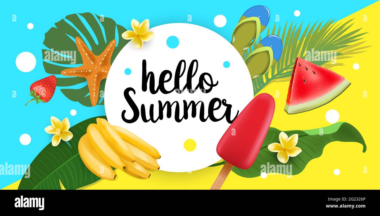 Vector Hello Summer Holiday typographic illustration with tropical palm ...