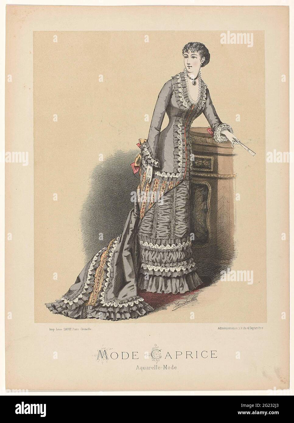 Peregrination lepel opwinding Fashion Caprice, 1886 No. 10321: Aquarelle mode. Woman in a richly  decorated dress with trail. Accessories: necklace with pendant, gloves,  impeller Stock Photo - Alamy