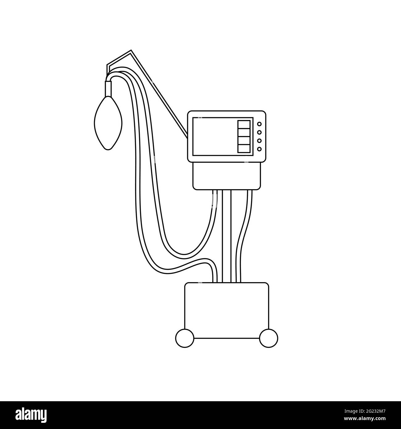 Medical ventilator line icon. Outline mechanical ventilation lungs Machine isolated on white background. Apparatus to patients having trouble breathin Stock Vector