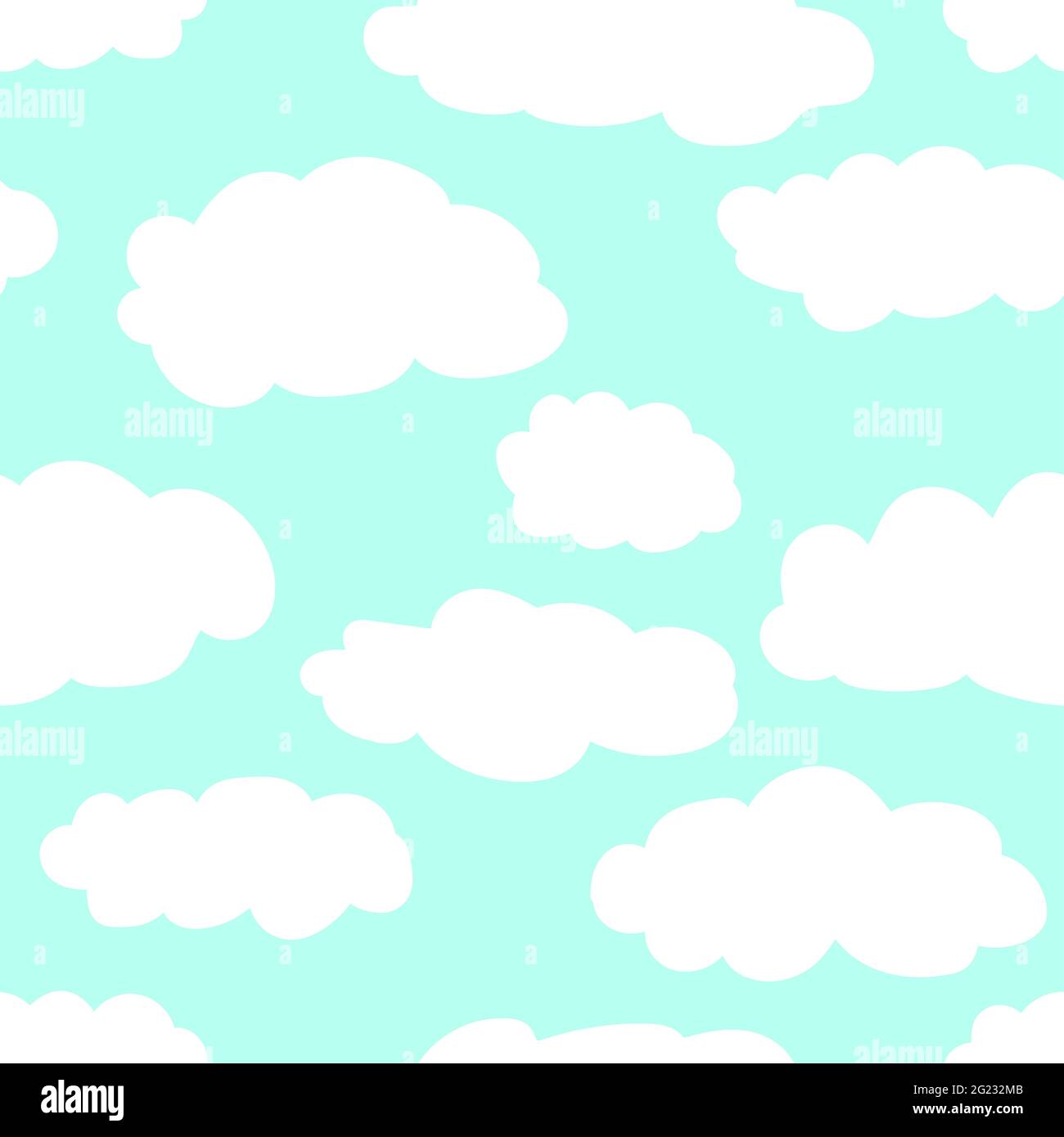 Seamless minimalistic cloud pattern. Cute illustration for wallpaper, wrapping paper, textile, design for children. Hand-drawn silhouetted white cloud Stock Vector
