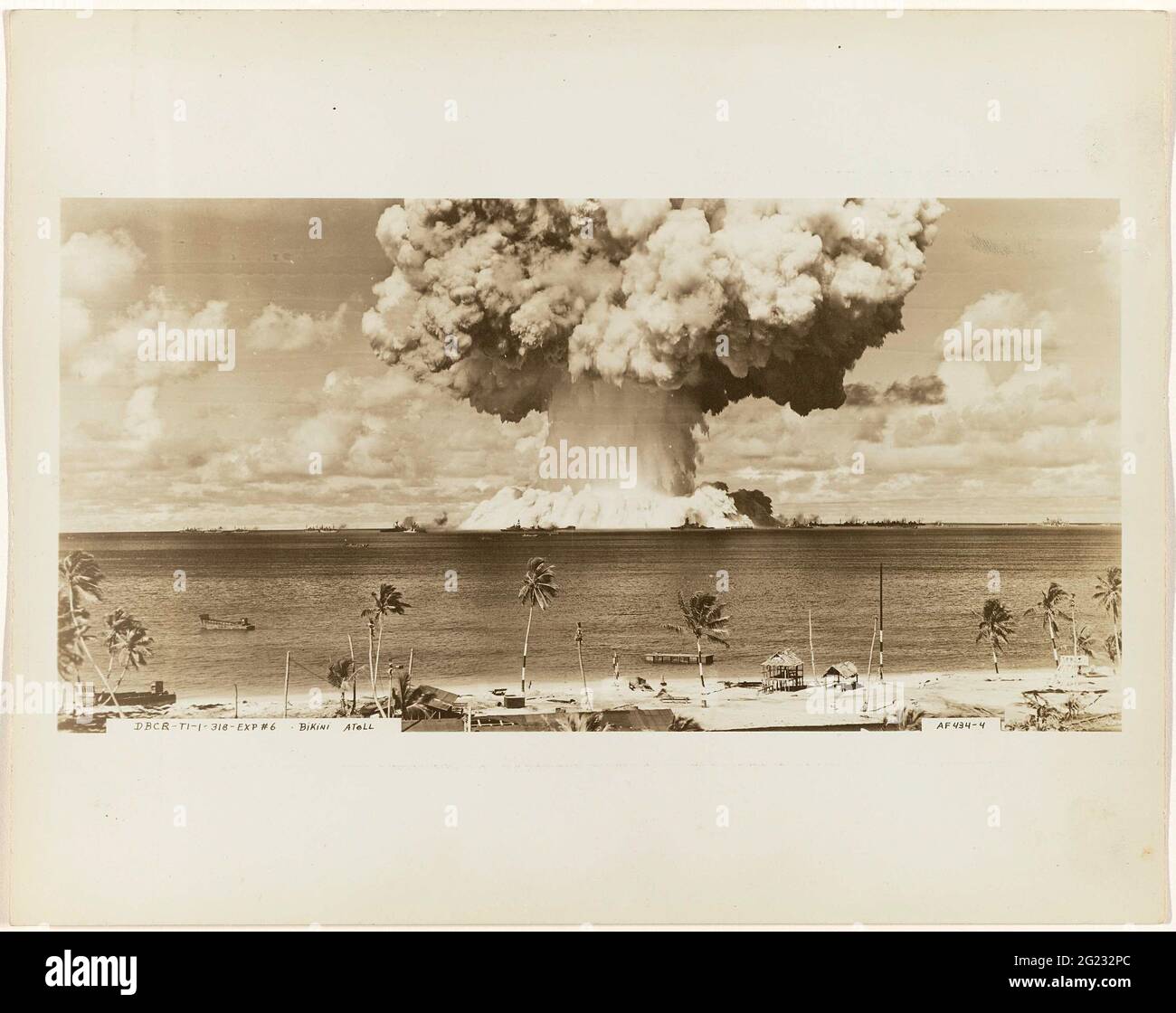 Atomic Bomb Test during Operation Crossroads. Between 1946 and 1958 the United States experimented with nuclear weapons on Bikini Island in the Pacific. On 25 July 1946 an atomic bomb was exploded underwater along the coast. These images were printed in large format in Life magazine, with the caption: ‘It was perhaps the most awesome man-made spectacle ever photographed.’ These photographs allowed the public at large to see the destructive power of the atomic bomb for the first time. Stock Photo
