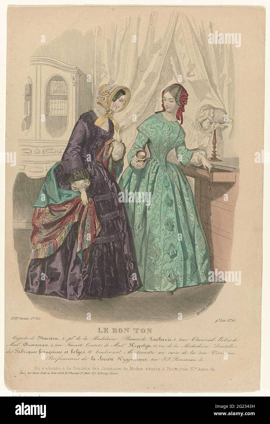 Le Bon Ton 1851 9th Livr No 15 Xvii Aree 1er Full Capotes The Mariton Two Women Look At A Jewelry They Stand At An Opened Drawer Cabinet On Which Le Bon Ton 1851 9th Livr No 15 Xvii Aree 1er Full Capotes The Mariton Two Women Look At A Jewelry They Stand At An Opened Drawer Cabinet On Which