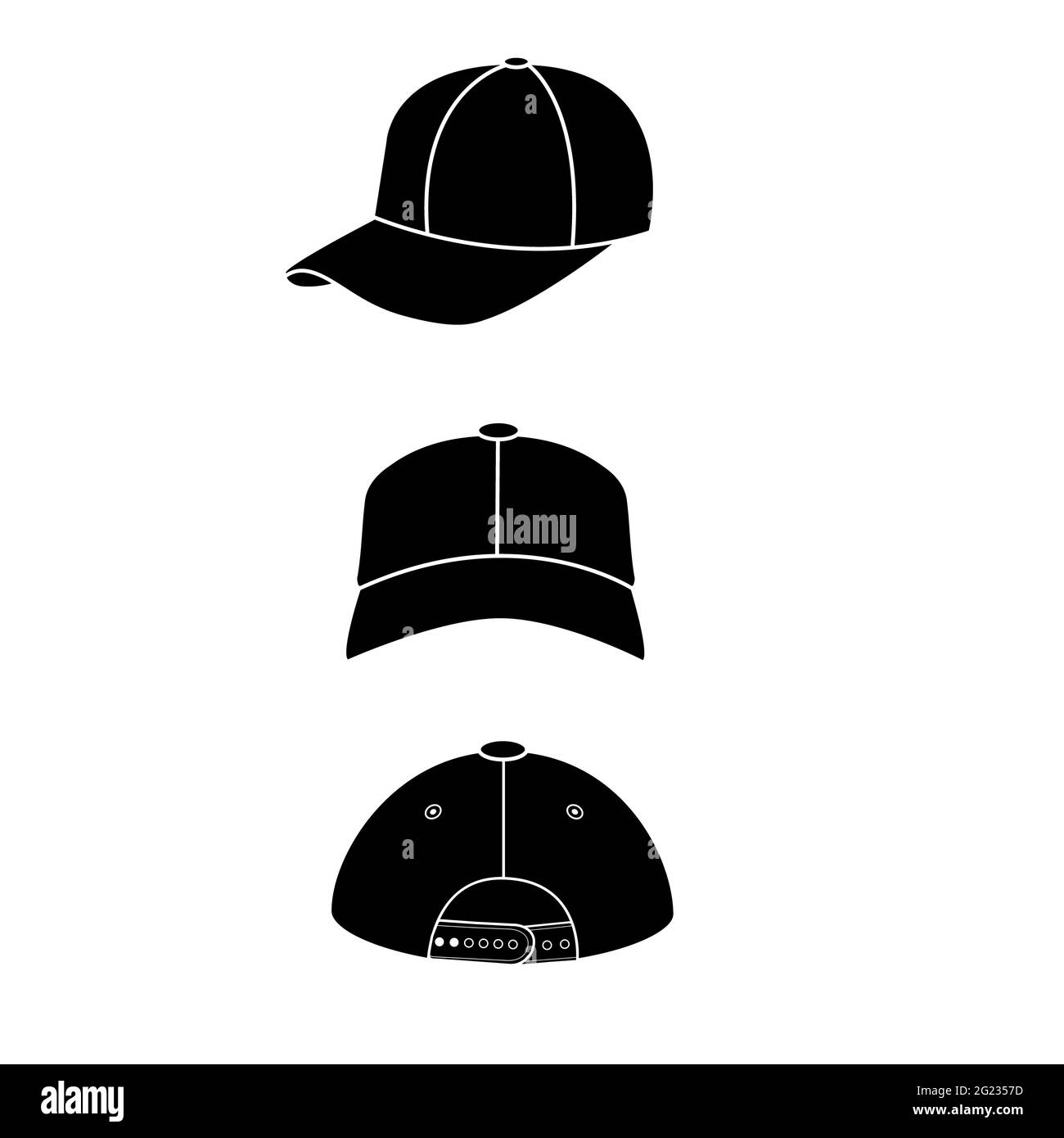 realistic back front and side view white baseball cap. baseball cap
