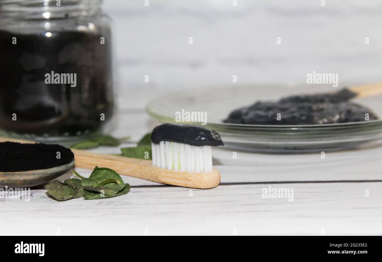 Ingredients for making activated charcoal toothpaste Stock Photo Alamy
