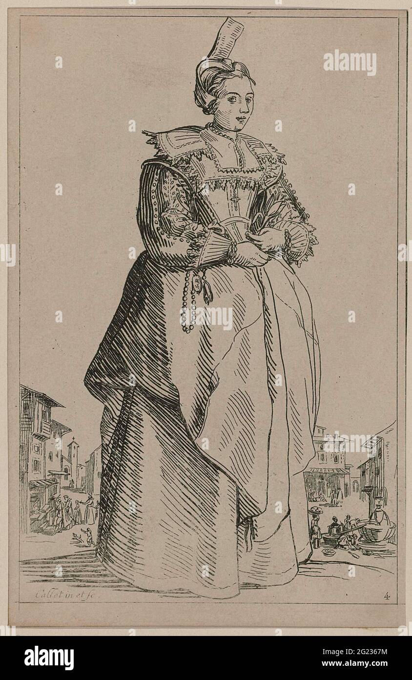 Lady with high hat and rosary, to the right; La Noblesse de Lorraine