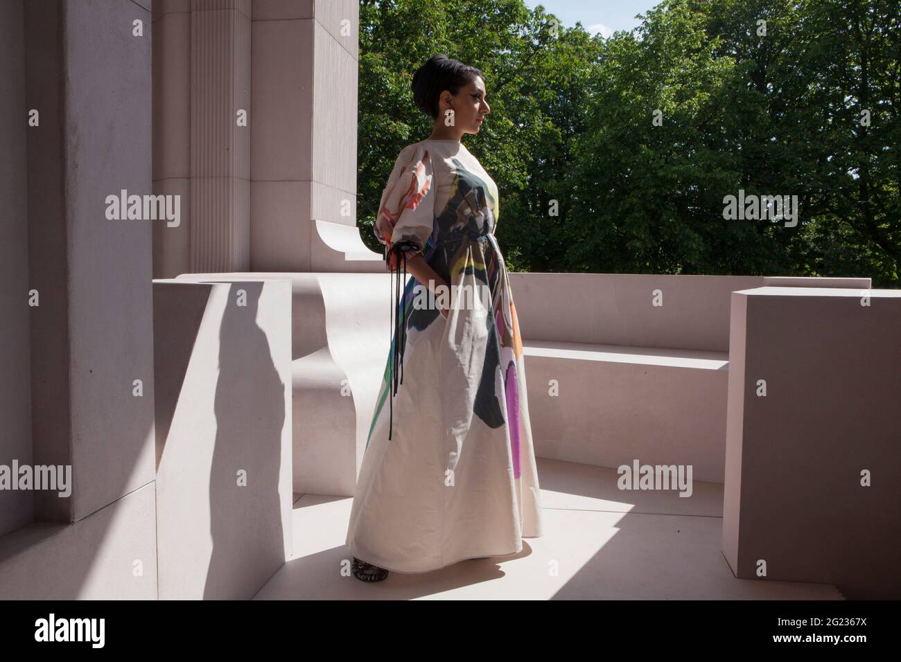 London, UK, 8 June 2021: The new Serpentine summer pavillion, designed by Sumayya Vally of South African architectural practice Counterspace opens on 11 June in Kensington Gardens. She is the youngest ever architect to take on the challenge of designing a temporary open pavillion next to the Serpentine Gallery. Rachel Royse/Alamy Live News Stock Photo