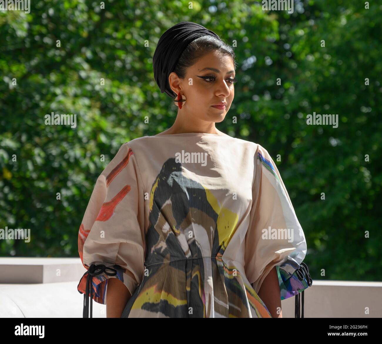 Kensington Gardens, London, UK. 8 June 2021. The 20th Serpentine Pavilion, designed by Johannesburg-based practice Counterspace, directed by Sumayya Vally (pictured) opens in London on 11 June 2021. Credit: Malcolm Park/Alamy Live News. Stock Photo