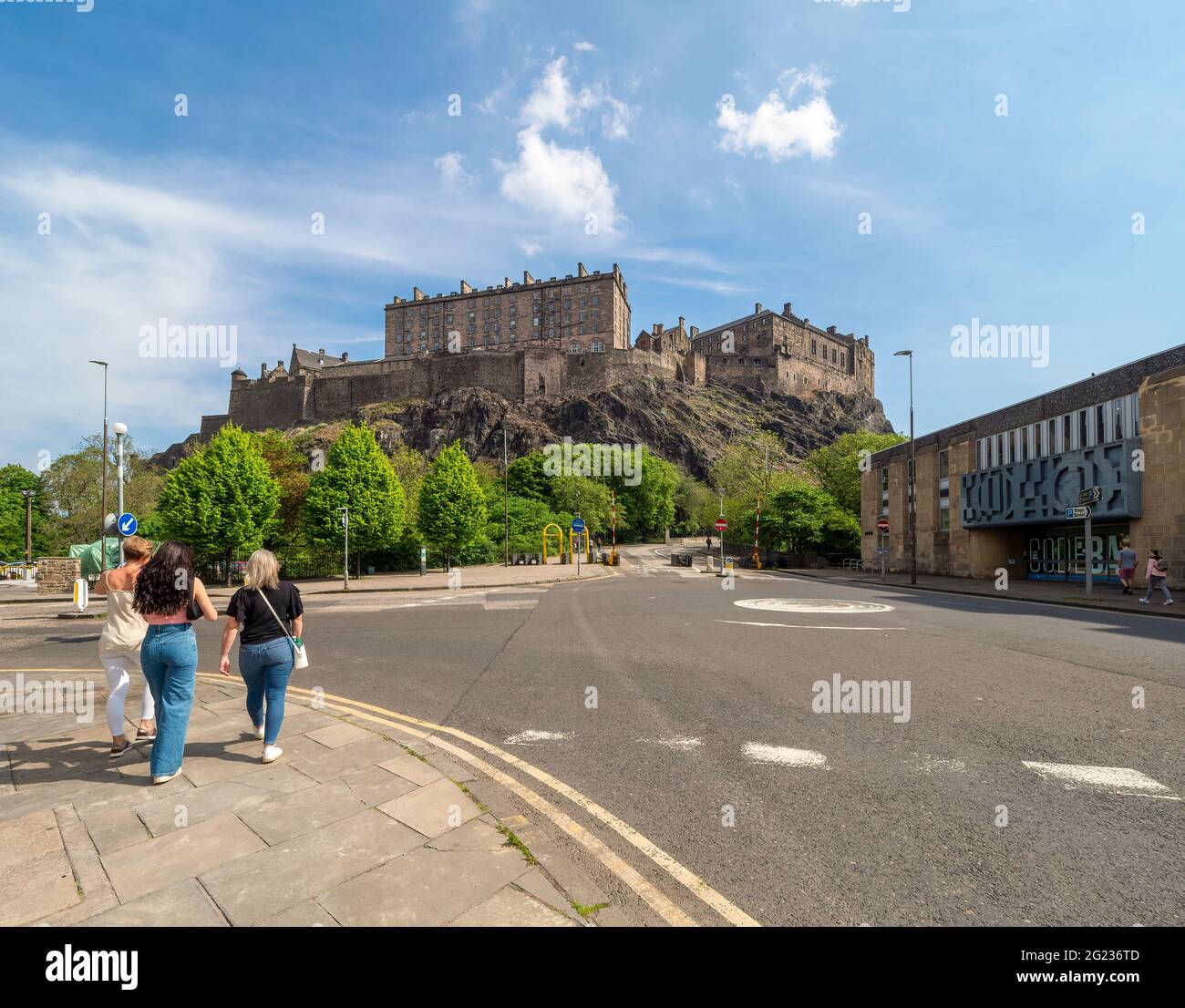 Wide angle shot of Edinburgh Castle from Castle Terrace, Edinburgh, Scotland, UK. Stock Photo