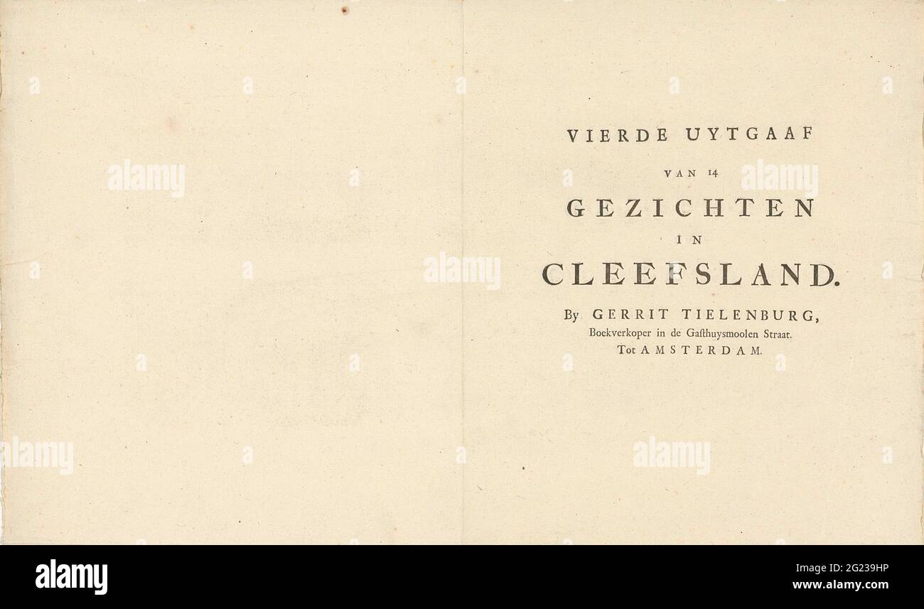 Title page for: fourth uytgaaf of 14 faces in Cleefsland. Title page with Dutch text. Stock Photo