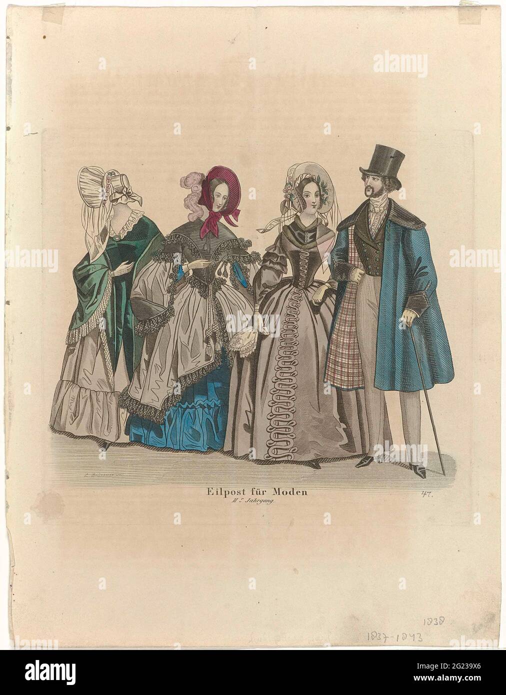 Eil post für Moden, 1838 Iir Jahrgang, (47). Three women in coats 
