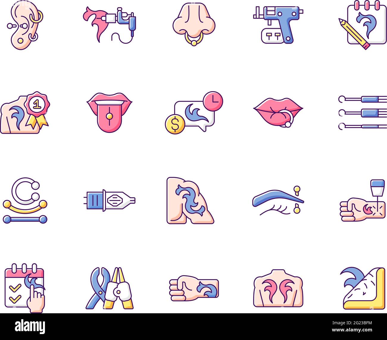Tattoo and piercing RGB color icons set Stock Vector Image & Art - Alamy