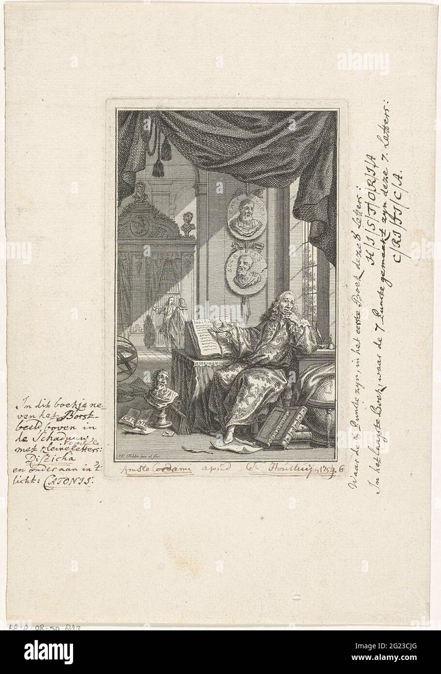 Scholar in study. A scholar sits behind a desk in a study room and