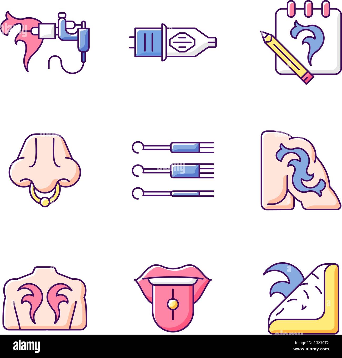 Tattoo and piercing instruments RGB color icons set Stock Vector Image ...