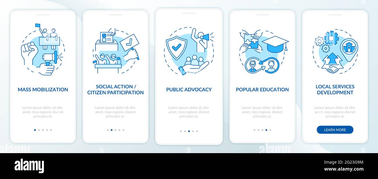 Society change strategies onboarding mobile app page screen with ...