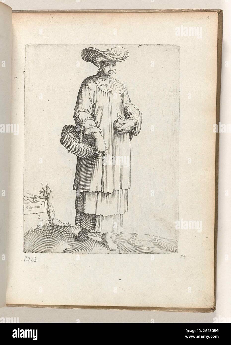 Hispaniae; Woman with basket in Spanish dress. approx. 1550; Diversarum Gentium Nostrae Aetatis