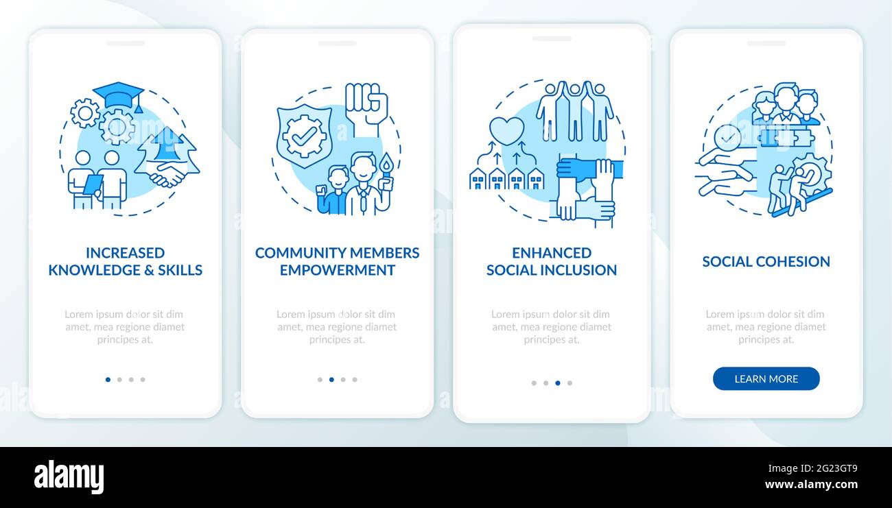 Society development benefits onboarding mobile app page screen with ...