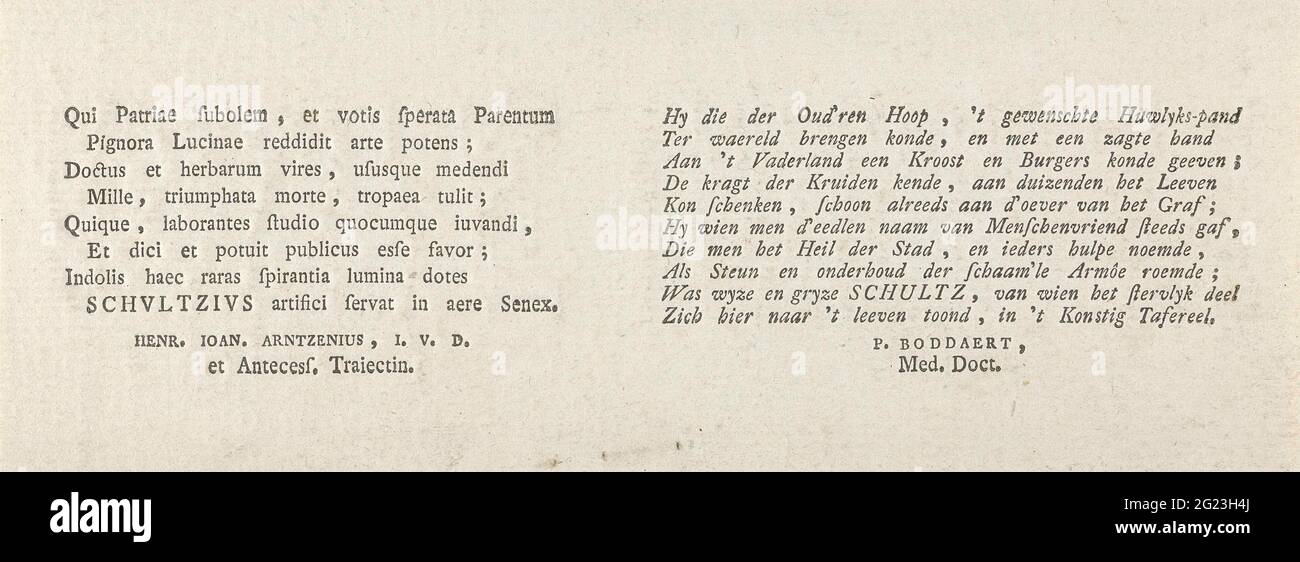 Poems about Henricus Schultz. Text sheet with a eight-line poem in ...