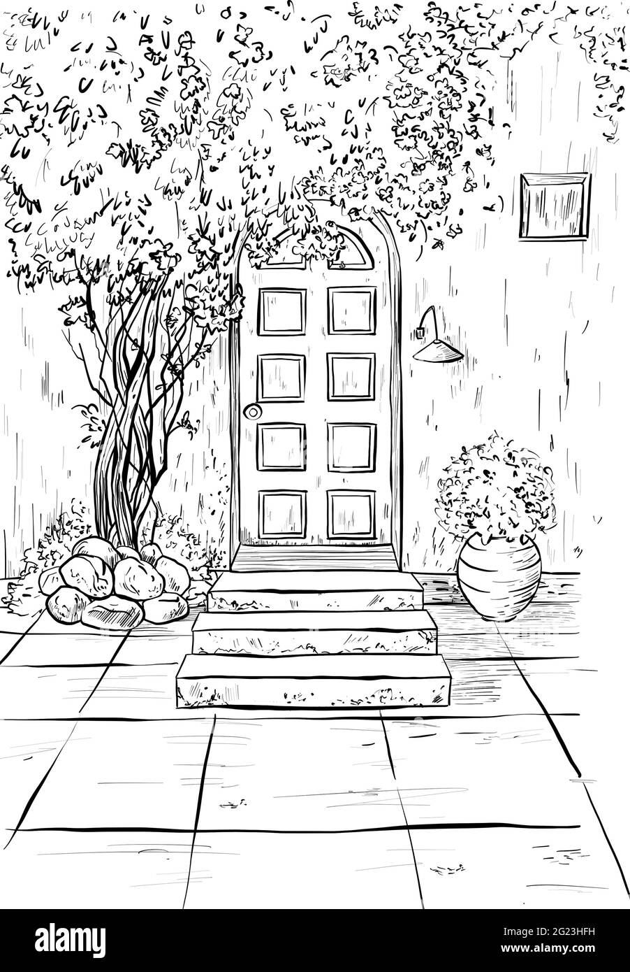 Coloring page book for adult and children with rural exterior Stock Photo