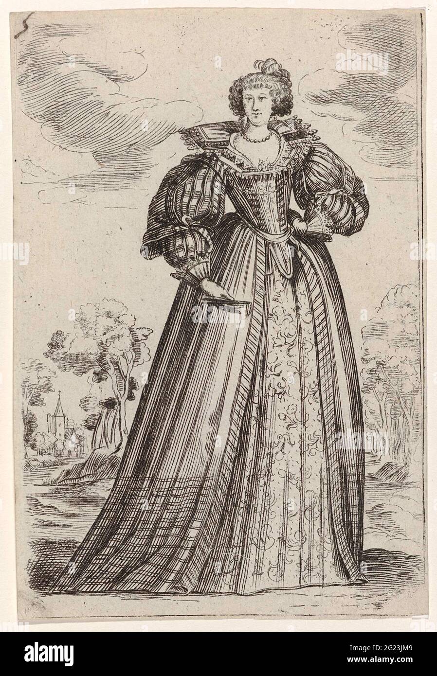 Lady with closed range in hand, seen from the front; Le Jardin de la