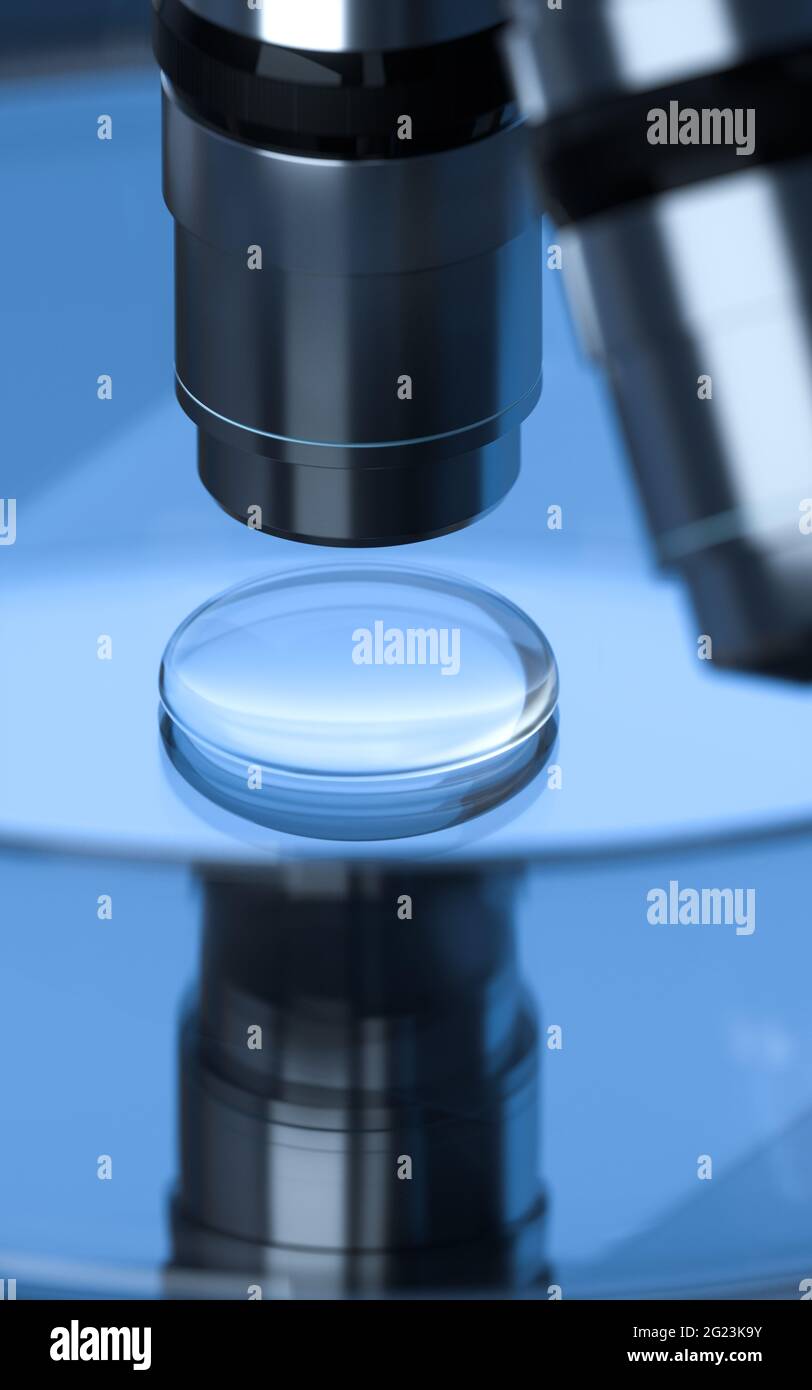 Glassware and microscope in the laboratory, 3d rendering. Computer ...