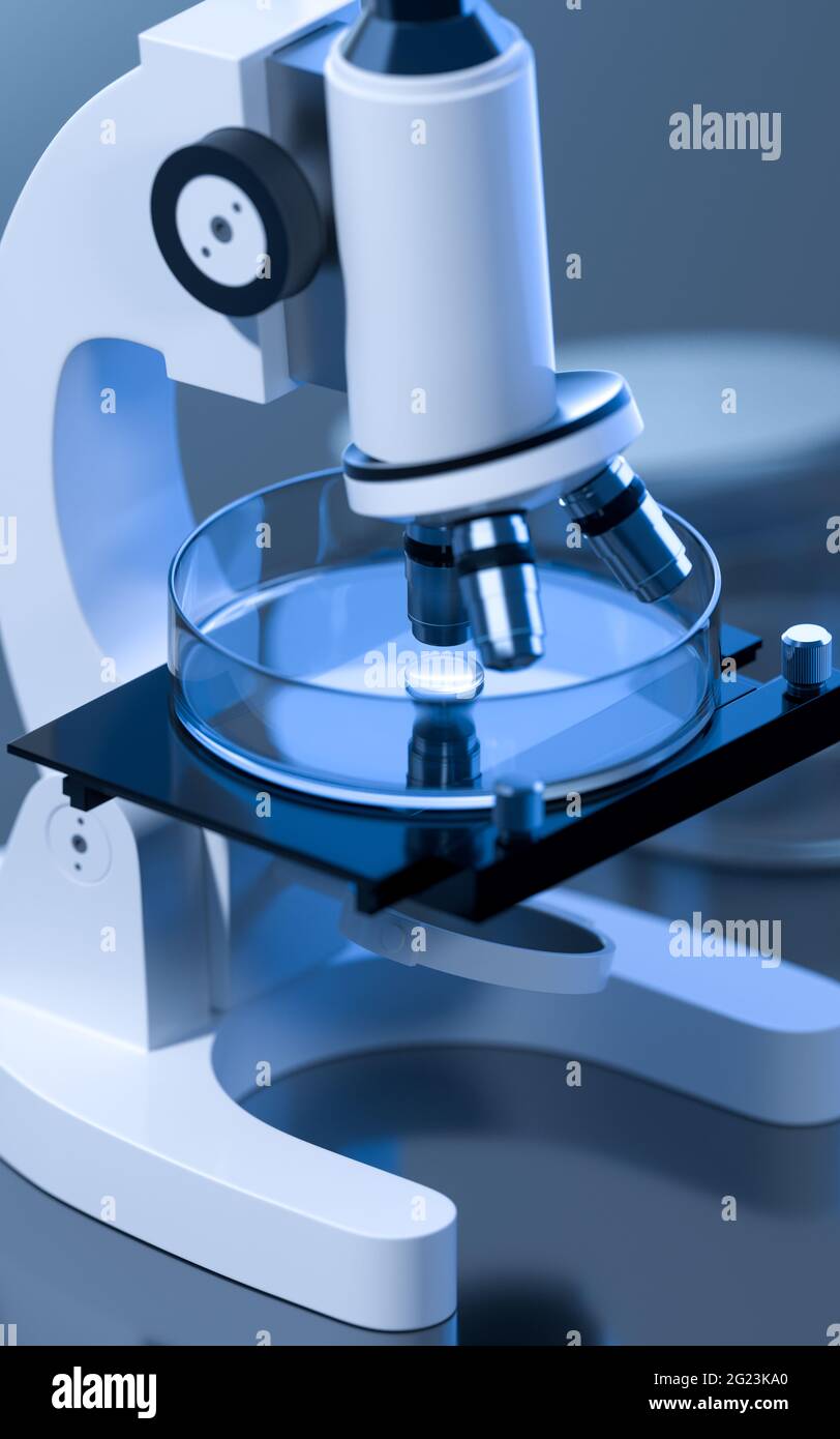Glassware and microscope in the laboratory, 3d rendering. Computer ...